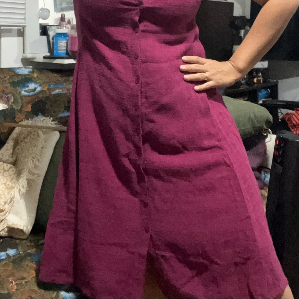 Eileen Fisher Linen Blend Short Sleeve Button Down Midi Dress Size Medium